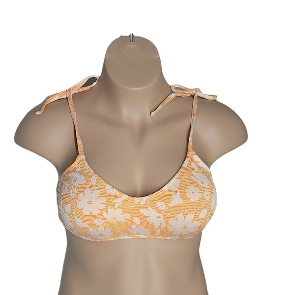 Xhilaration NWOT Tie Halter Swimsuit Bikini Top ~ XL ~ Orange & White Floral - Picture 1 of 7